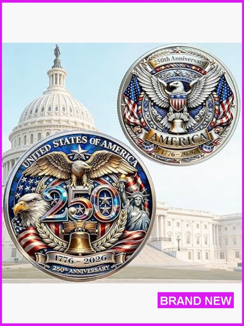USA 250th Anniversary Commemorative Coin Patriotic Eagle Liberty Collectible